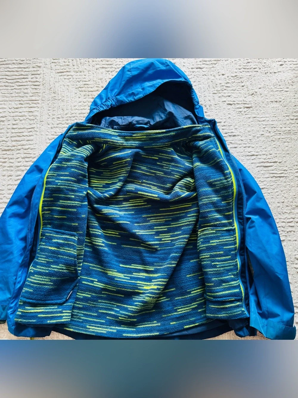 Eddie Bauer Boys' Two-Tone Blue Hooded Rain Jacket